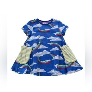 Mini Boden Size 3-4 Years Airplane Rainbow Clouds Tunic Pocket Dress